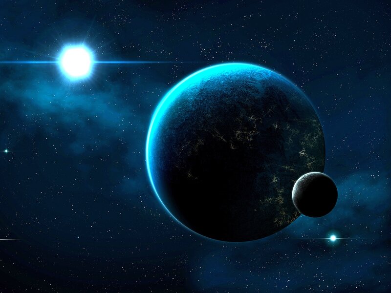 Exoplanet with Moon — Blue