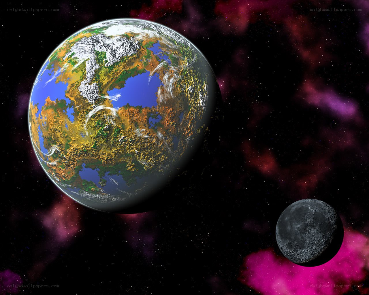Exoplanet with moon in space