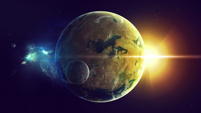 Exoplanet with Moon — Purple, Dramatic