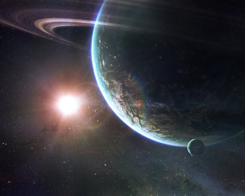 Exoplanet with rings and moon