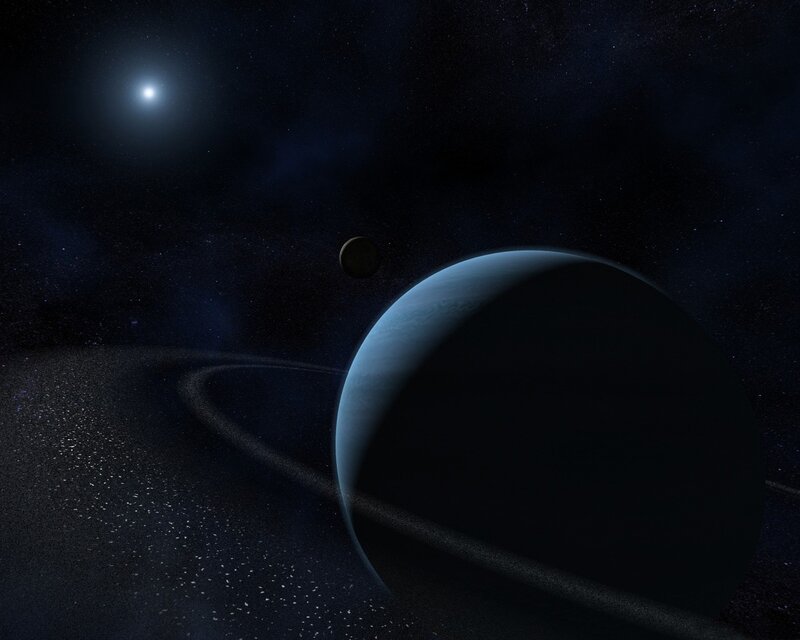 Exoplanet with rings and moon