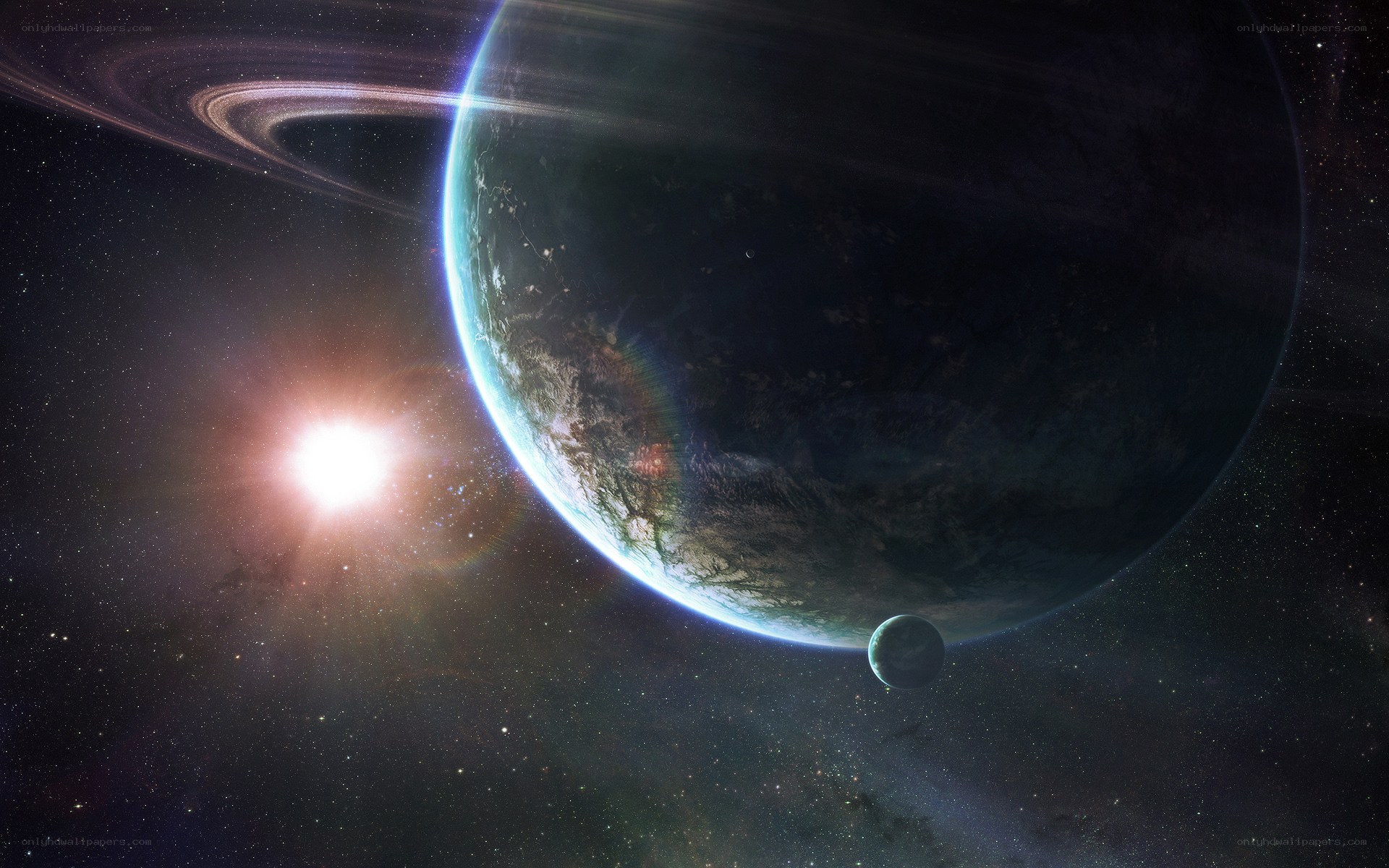 Exoplanet with rings and moon