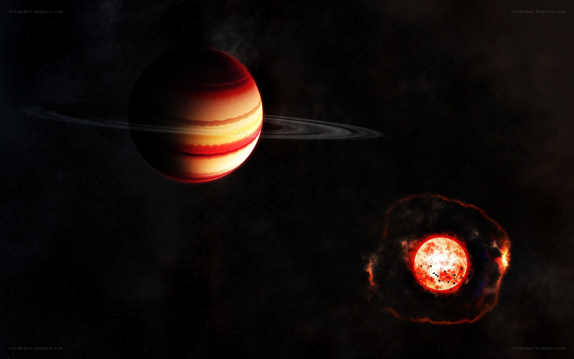 Exoplanet with rings and star