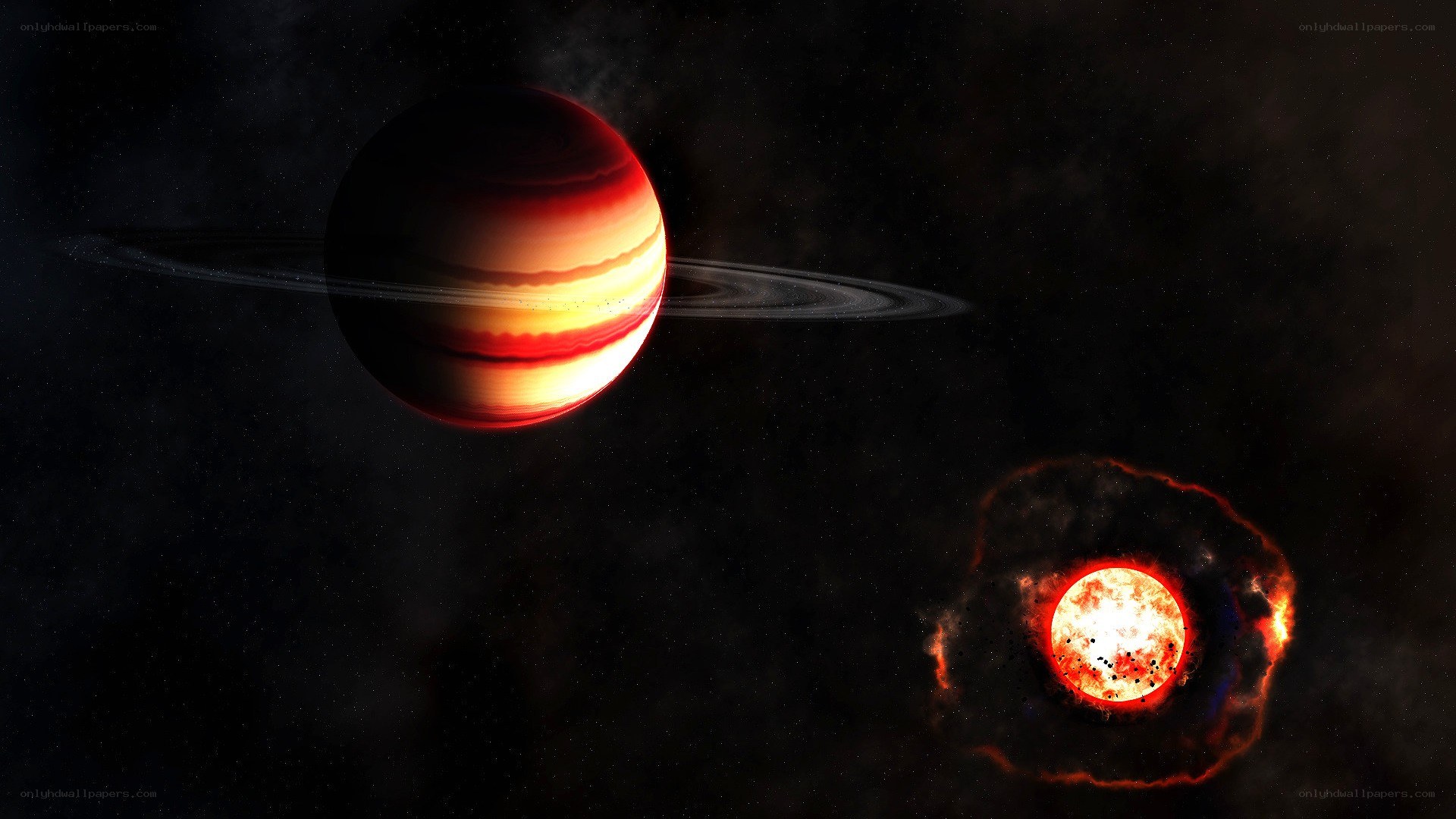 Exoplanet with rings and star