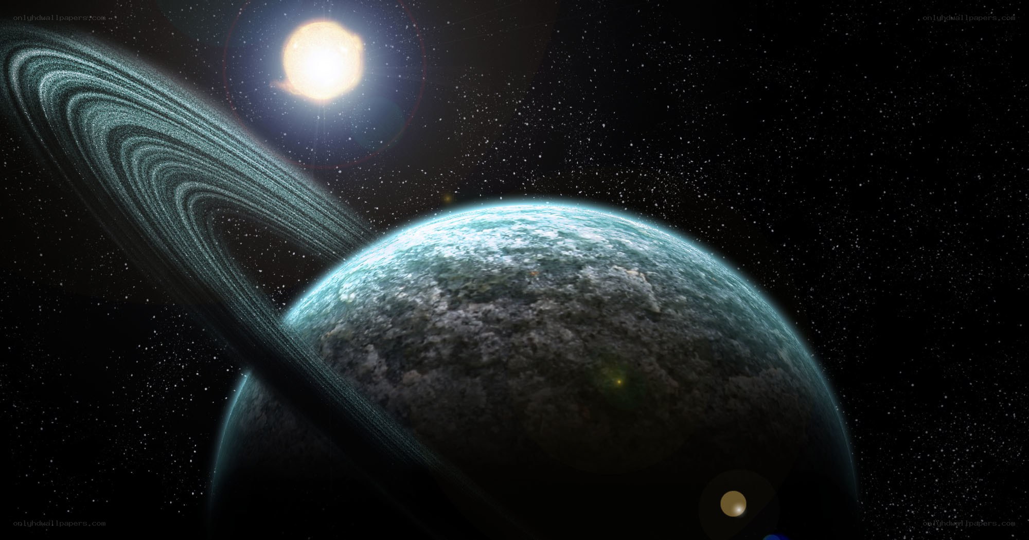 Exoplanet with rings and star