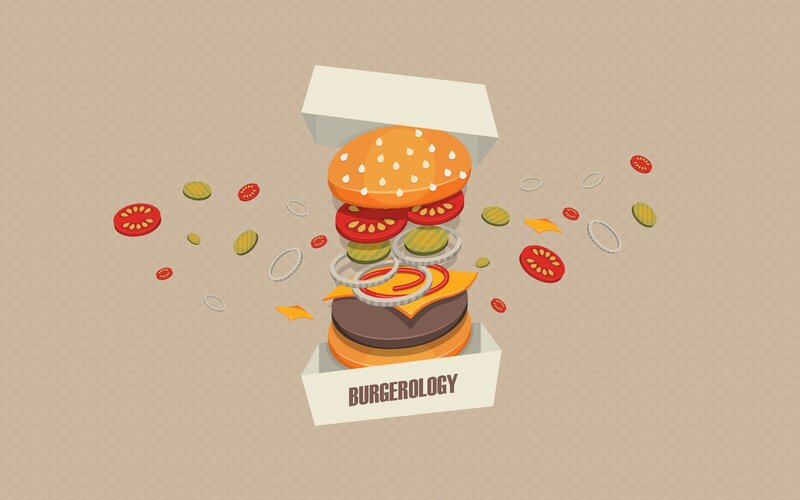 Exploded Burger Illustration — Brown