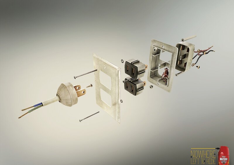 Exploded view of electrical outlet