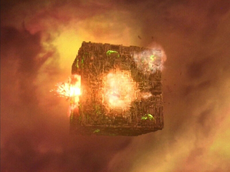 exploding cube in space
