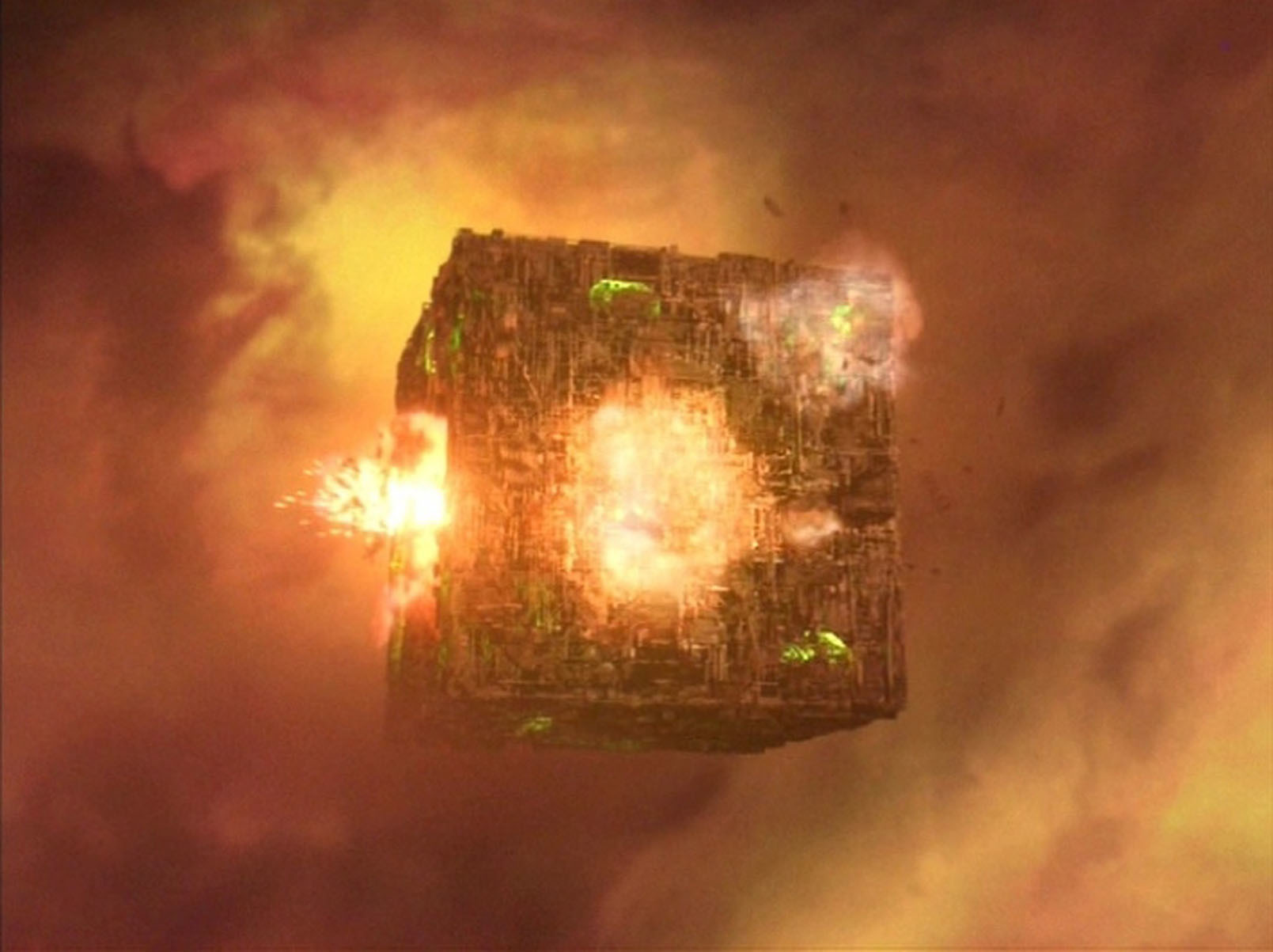 exploding cube in space