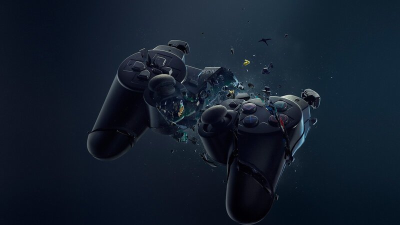 Exploding Game Controller — Black, Dramatic, 3d Render, Shards
