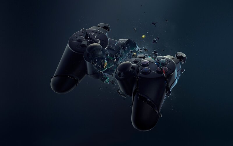Exploding Game Controller — Black, Dramatic