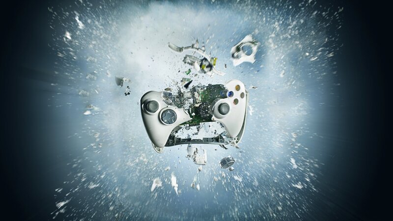 Exploding Game Controller — White, Dramatic