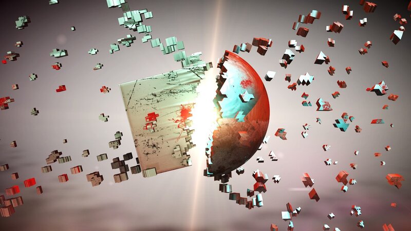 Exploding planet and cube