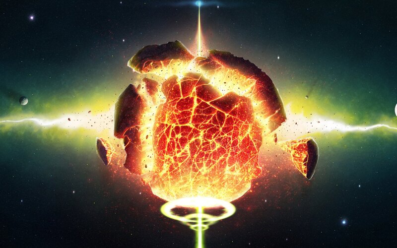 Exploding planet in space