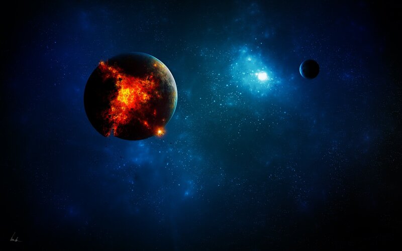 Exploding Planet in Space — Blue