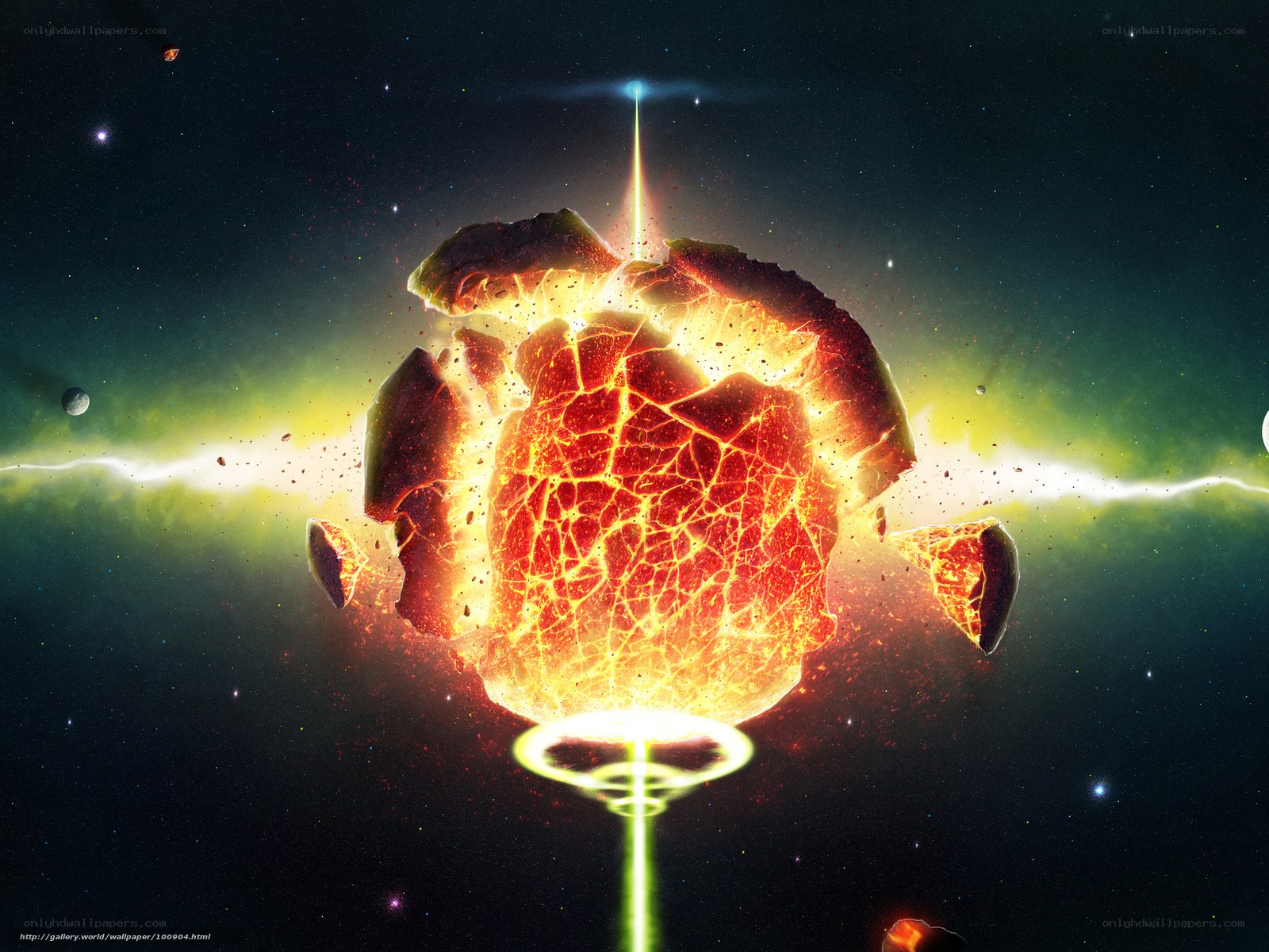 Exploding planet in space