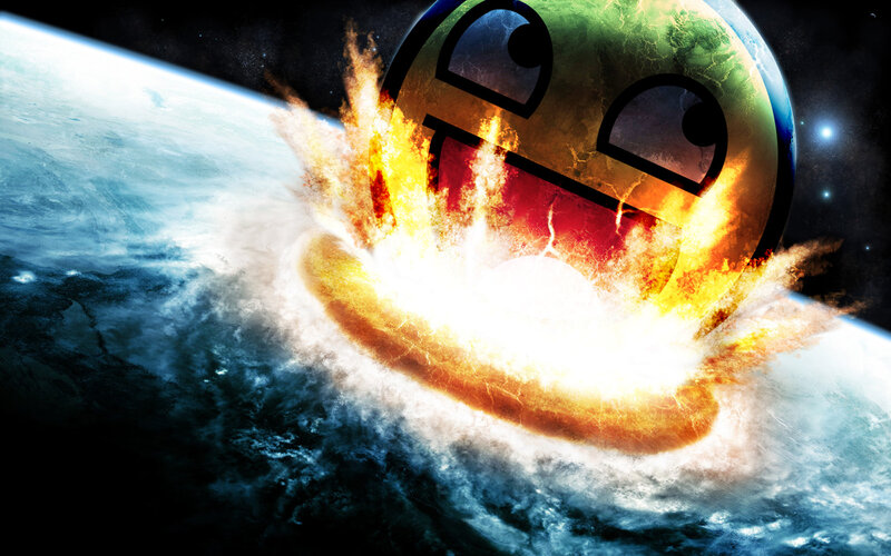Exploding planet with meme face