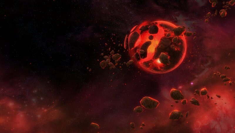 Exploding red planet in space