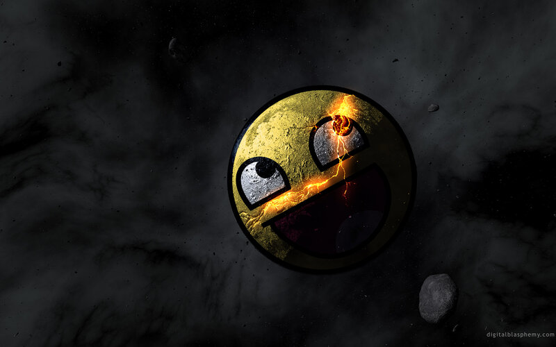 Exploding smiley face in space