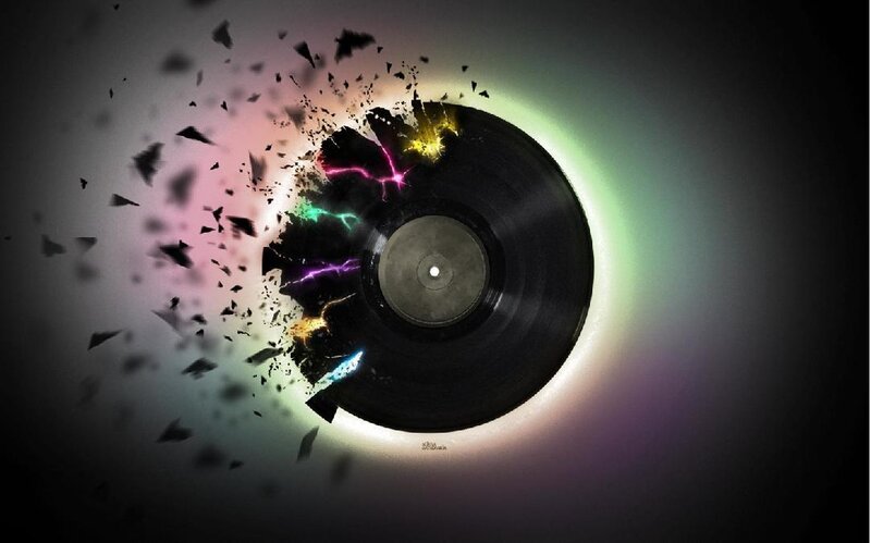 Exploding vinyl record with energy