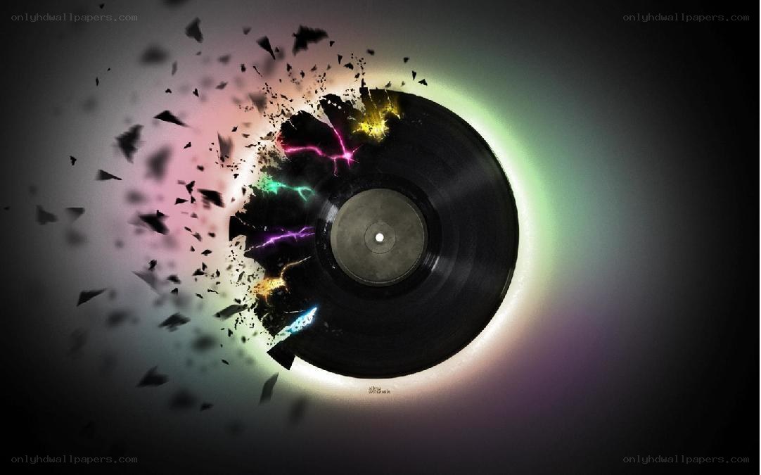 Exploding vinyl record with energy