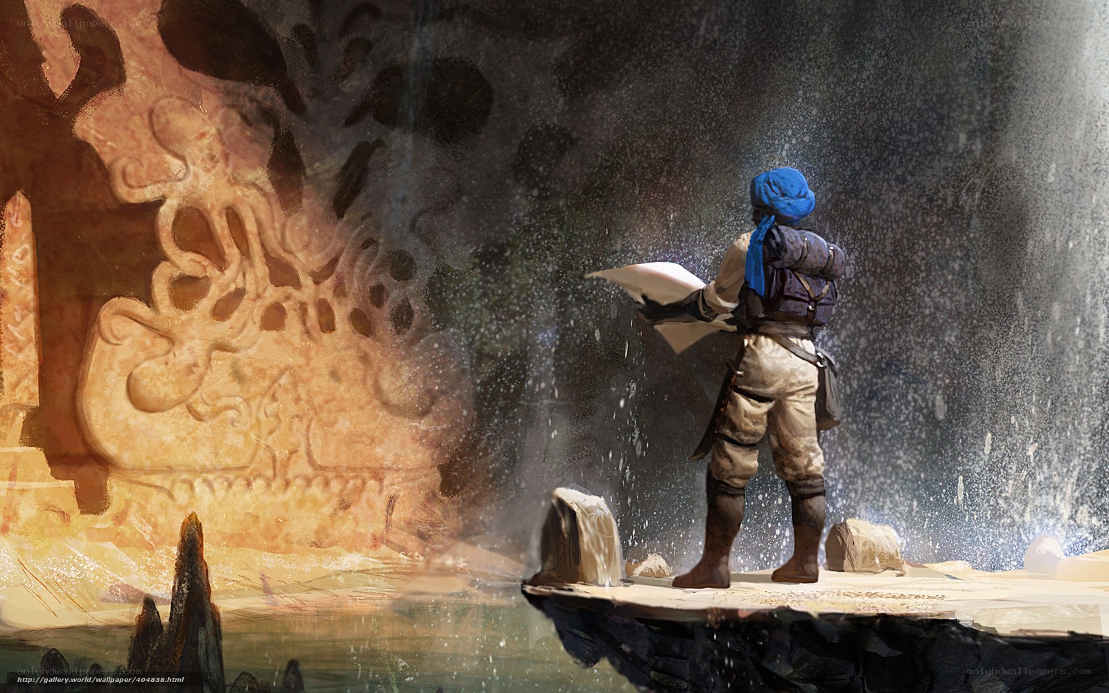 explorer in ancient cave