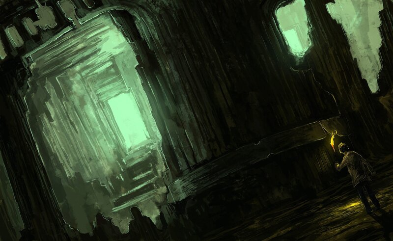 explorer in ancient ruin