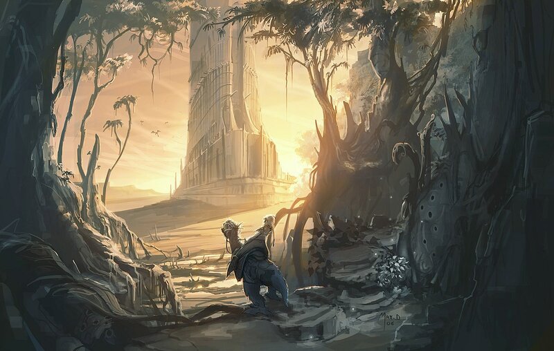 explorer in ancient ruins