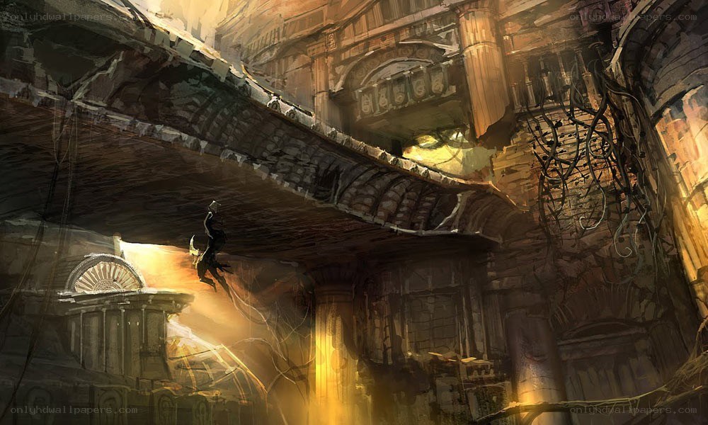 explorer in ancient ruins