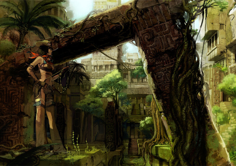 explorer in ancient ruins