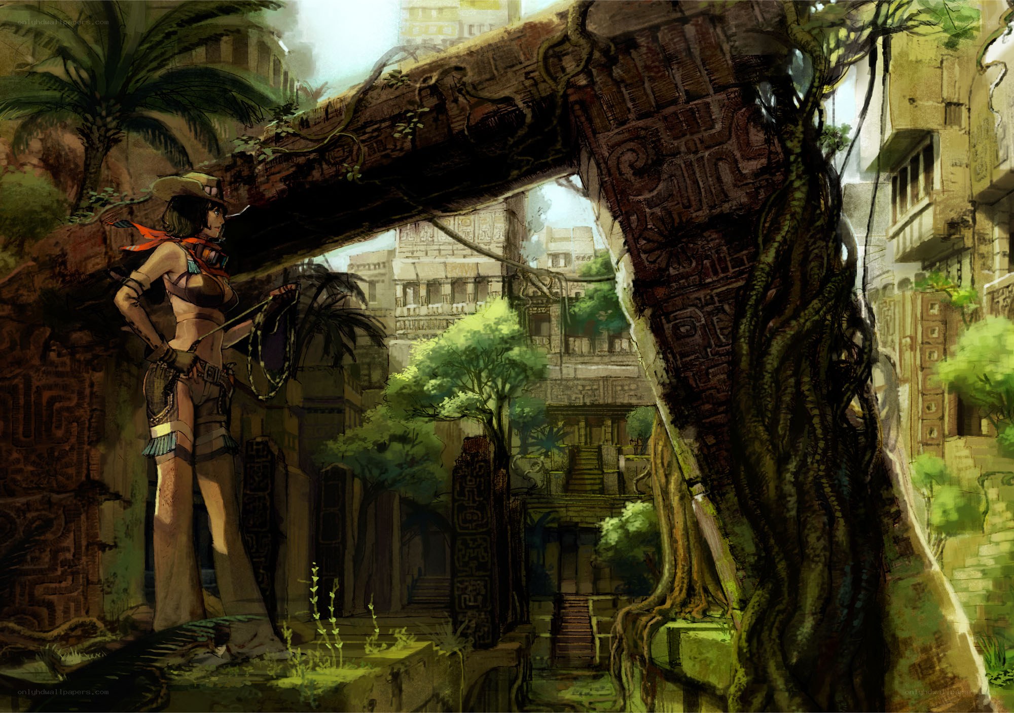 explorer in ancient ruins