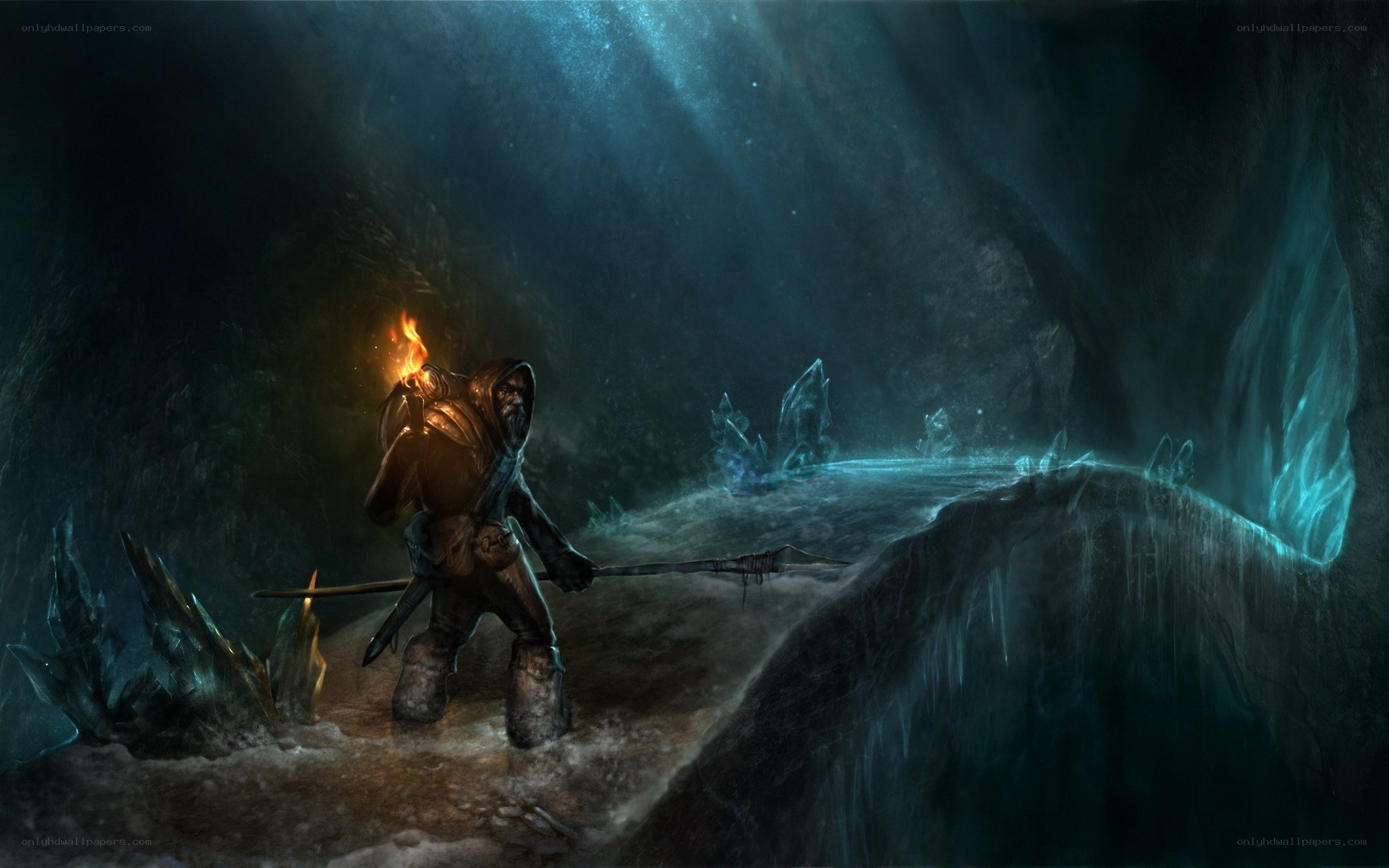 explorer in dark cave