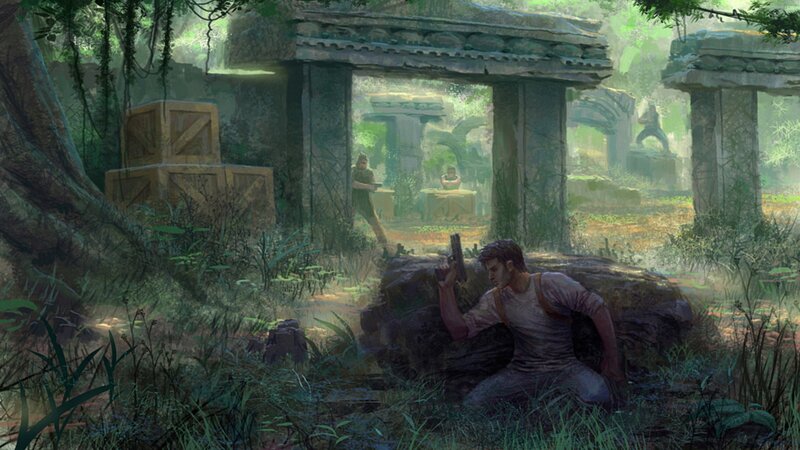 explorer in jungle ruins