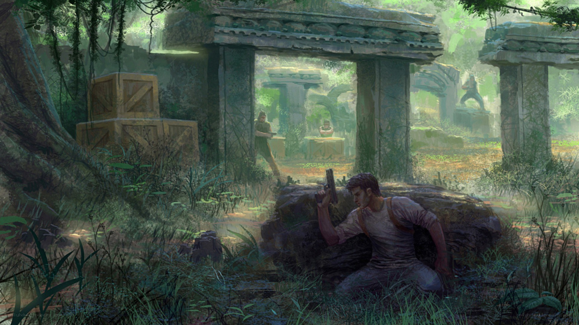 explorer in jungle ruins