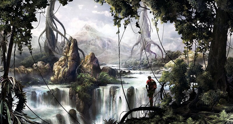 Explorer Near Waterfall