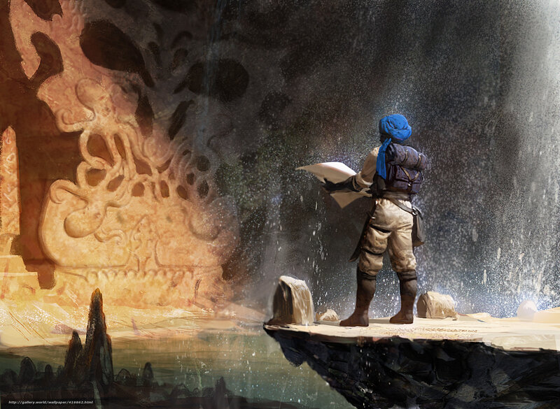 Explorer with Map in Cave