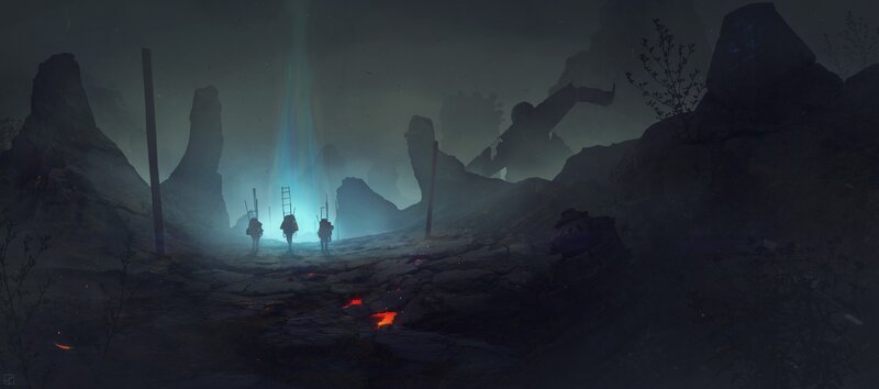 Explorers in a Cave — Dark Gray