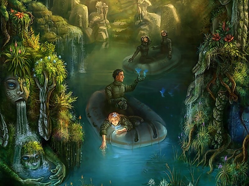 Explorers in a jungle river