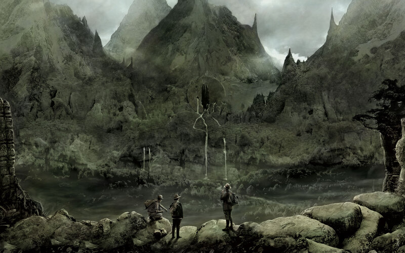 Explorers in a misty valley