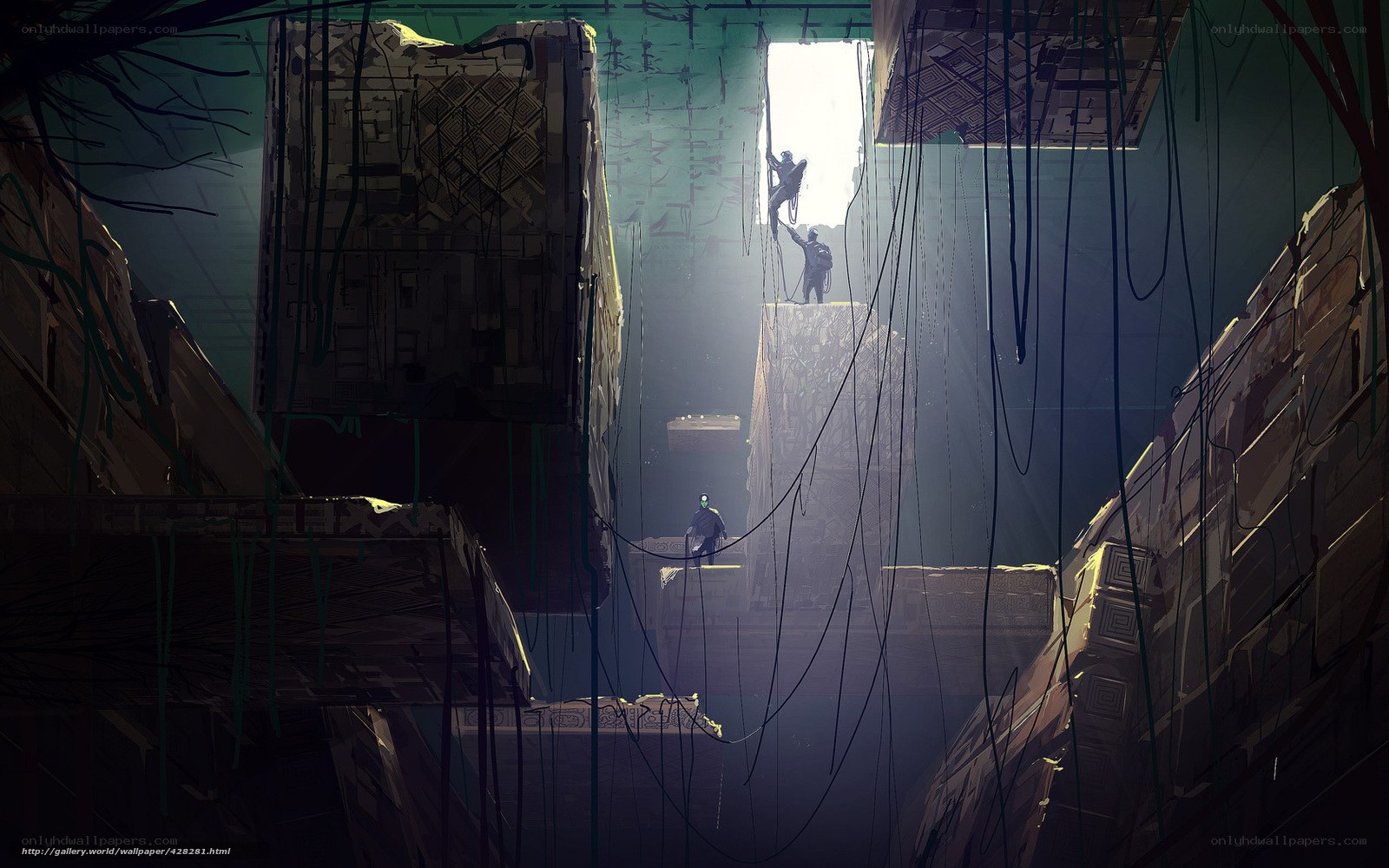 Explorers in a ruined city