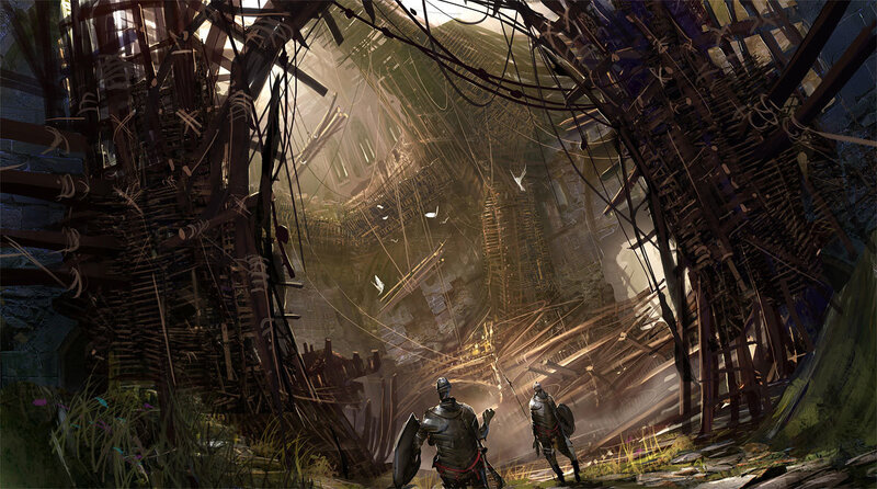Explorers in a ruined structure