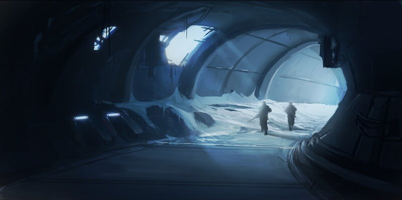 Explorers in a snowy tunnel
