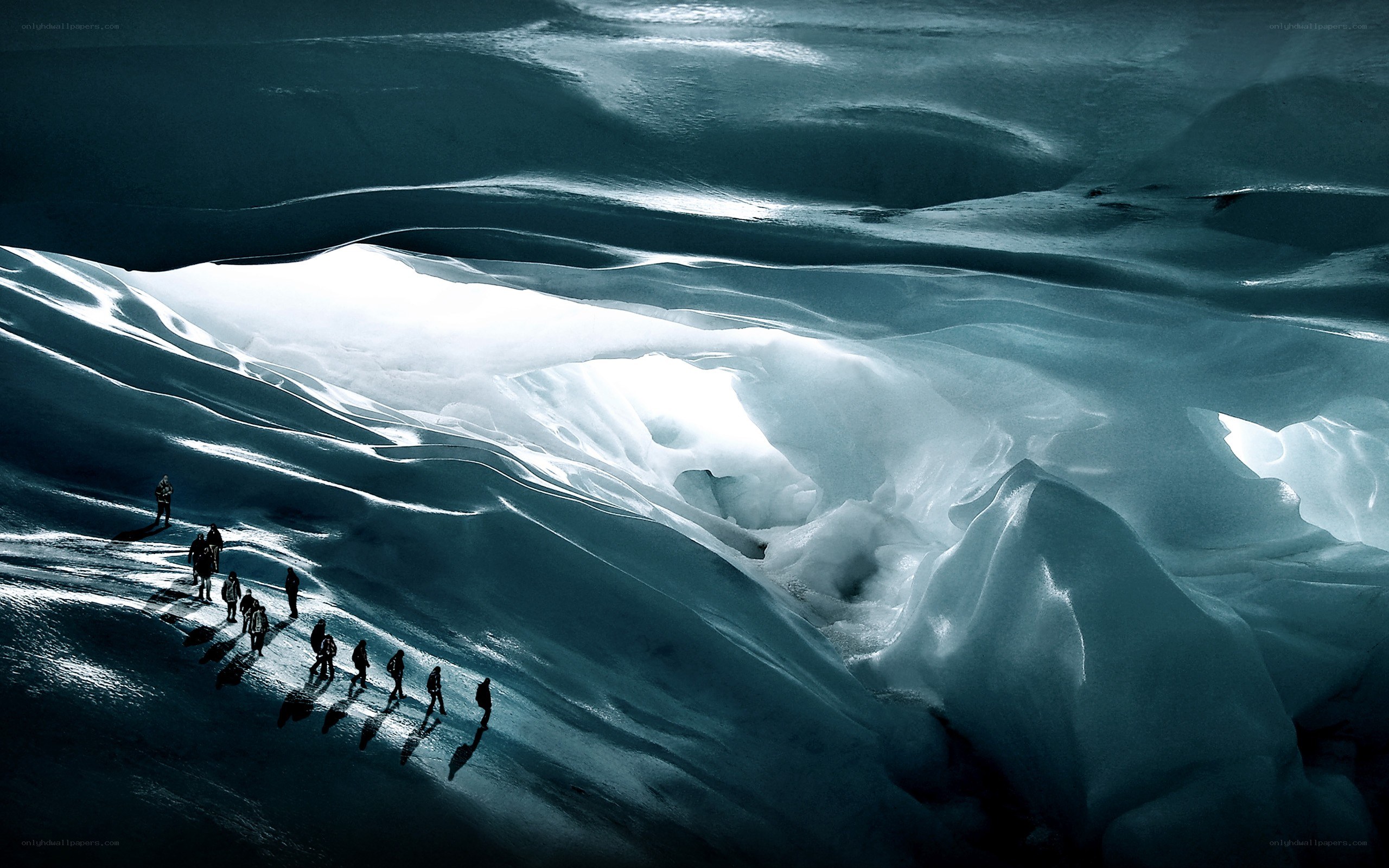 Explorers in an ice cave