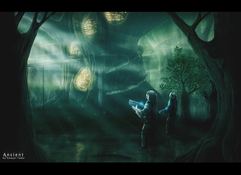 Explorers in ancient forest