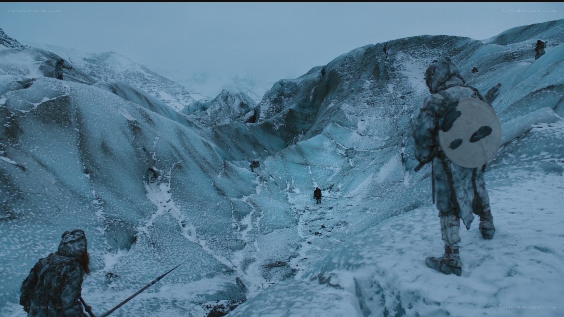 explorers in icy terrain