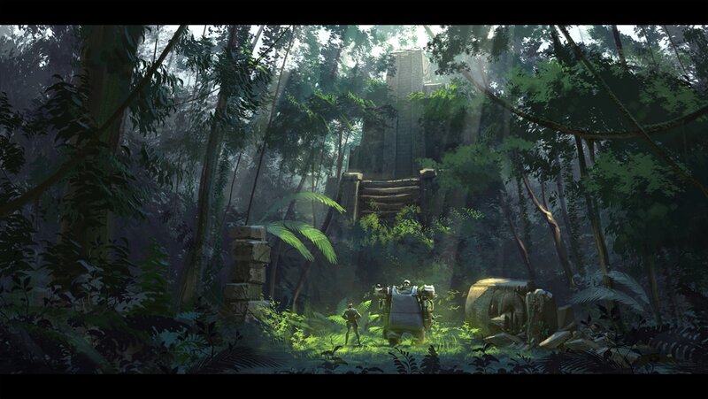 Explorers in Jungle Ruins — Green, Mysterious