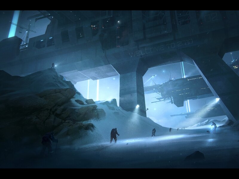 Explorers in Snowy Landscape — Blue