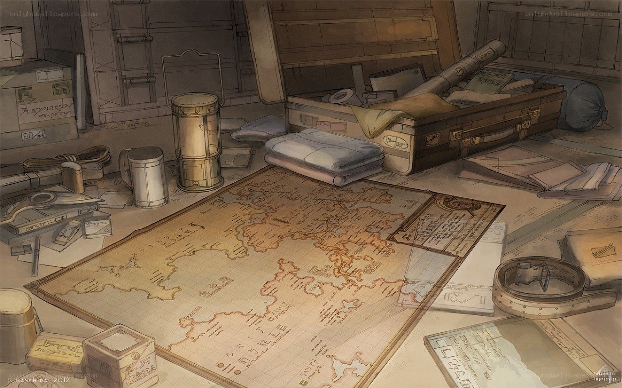 Explorers' map and gear