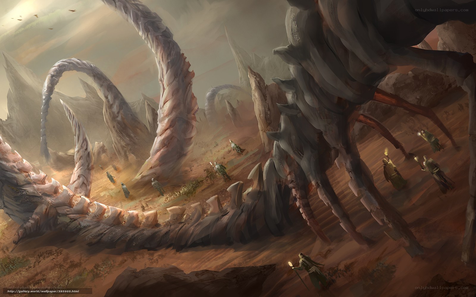 Explorers near a giant skeleton