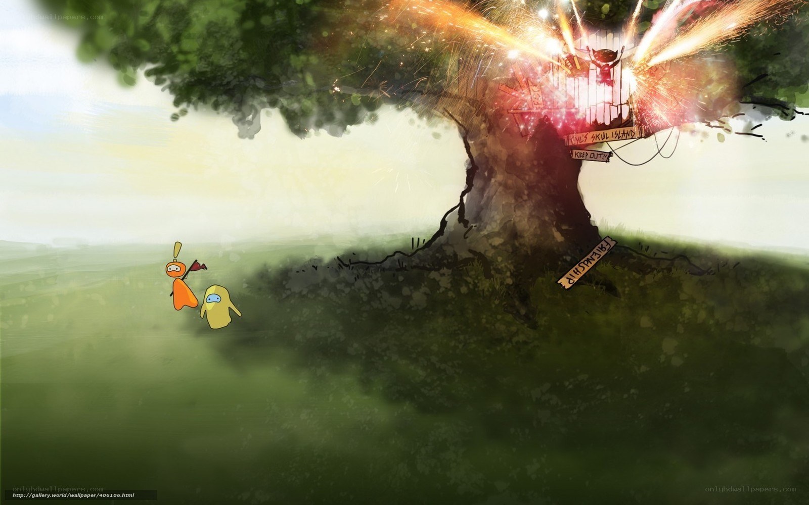 Explorers near a treehouse explosion